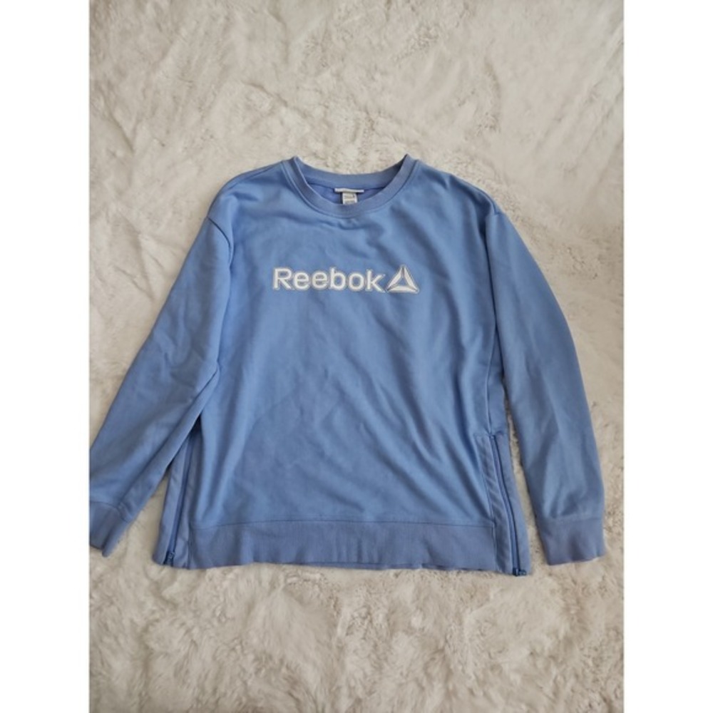Reebok Blue Crewneck Sweatshirt - Size Large - Dual Side Zippers - Sporty